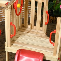 Wooden Toddler Playground with Baby Swing Set, Ages 1.5-4, Red