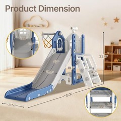 6 in 1 Toddler Slide – L-Shaped Baby Slide for Toddlers Aged 1-3 with Basketball