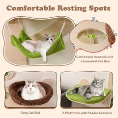 Wall-Mounted Cat Tower w/ Bed Hammock Sisal Scratching Post & Mats Cushions