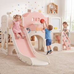 10 in 1 Toddler Slide Set w/Magnetic Whiteboard, Telescope Ring Toss for Ages 3+