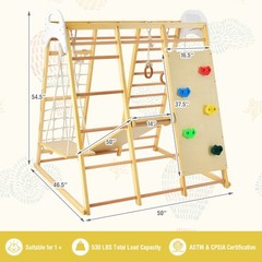 8-in-1 Jungle Gym Playset Wooden Climber Play Set with Monkey Bars Natural