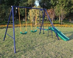 11.5×6FT Kids Toddler Children Outdoor Sport Metal Swing Set w Slide Glider