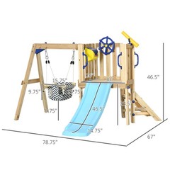 Wooden Toddler Playground with Baby Swing Set, Ages 1.5-4, Natural