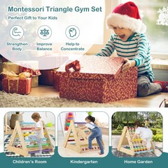 Wooden Climbing Toys Set Triangle Climber w/ Sliding Ramp Multi-color