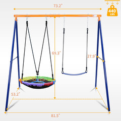 Durable Backyard Swing Set – 440Lbs Capacity with Saucer & Belt Swings