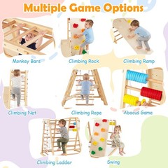 Indoor Jungle Gym for Kids 8-in-1 Montessori Climber Playset w/Swing Monkey Bars