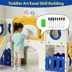 10-in-1 Kid Climber Slide,Toddler Slide Set with Drawing Board & Basketball Hoop