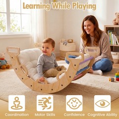 Wooden Rocking Climbing Arch w/Cushion 3-in-1 Montessori Kids Climber Rocker