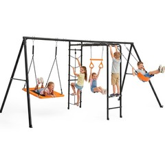 Heavy-Duty Metal Swing Set for Backyard Outdoor Playset w/ Monkey Bars, 2 Swings