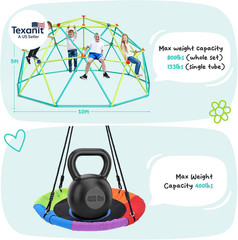 10 Ft Climbing Dome Swing Set with Saucer Swing, Jungle Gym for Kids Outdoor Bac