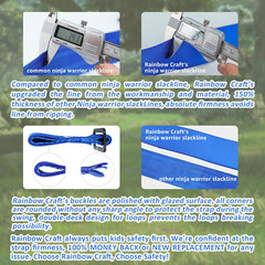 Ninja Warrior Obstacle Course – 50ft Slackline with 12 Attachments for Kids
