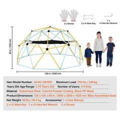 10FT Climbing Dome Geometric Dome Climber with Hammock Swing Jungle Gym