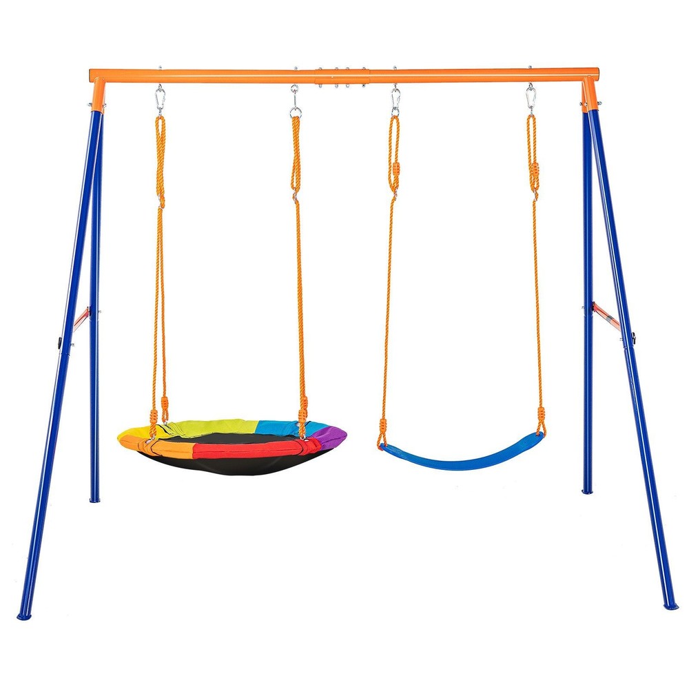 440lb Sturdy A-Frame Backyard Swing Set with 2 Adjustable PE Rope Seats