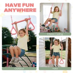 17″ Trapeze Bar Swing Set Gym Rings 47″ Heavy Duty Chain Swing Set Accessorie…