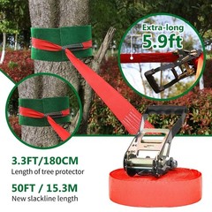 Ninja Warrior Obstacle Course for Backyard – 2×50ft Slackline Kit with 10 Mos…