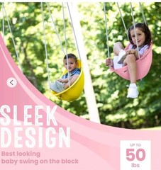Swurfer Pink Toddler Swing Seat w/ Ropes, 3-Point Safety Harness, Age 1-4