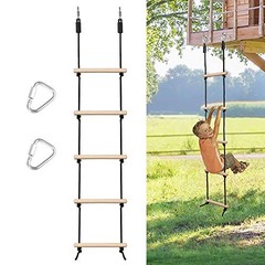 Rope Ladder for Kids Climbing Obstacle Wooden Swing Rope Ladder with 2 Hooks