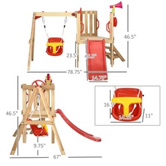 Wooden Toddler Playground with Baby Swing Set, Ages 1.5-4, Red