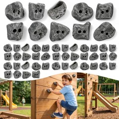 50 Large Kids Rock Climbing Holds. Screw ons. 50pcs Natural Gray