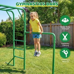 Jungle Gym Monkey Bars w/ Trapeze Swing 400lbs Weather-Resistant Outdoor Playset