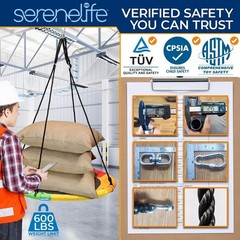 SereneLife 40″ Saucer Swing w/ Hang Kit, Handles & Pillow Indoor/Outdoor-Rainbow