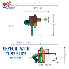 Outdoor Playground Set W/ Tube Slide Elevated Clubhouse Rockwall Wave Slide NEW