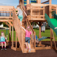 Outdoor Wooden Swing Set Toy Playhouse PlaySet with Slide Stairs All Cedar NEW