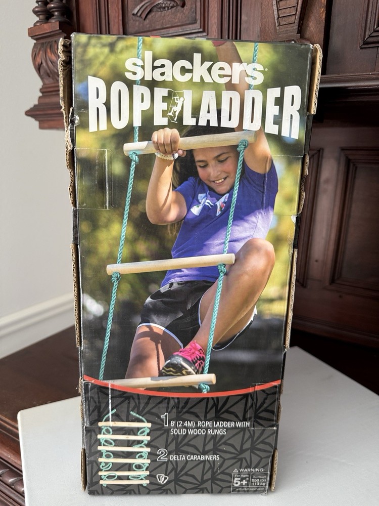 Slackers 8ft Rope Ladder Solid Wood Rungs For Ages 5+ Play In The Air