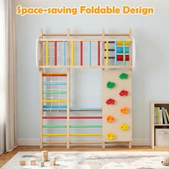 Indoor Jungle Gym for Kids 8-in-1 Montessori Climber Playset with Swing Monkey