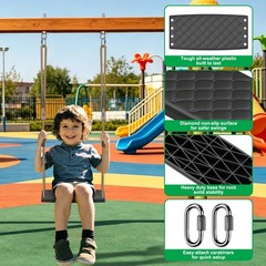 Heavy-Duty 2-Pack Black Swing Seats w/Adjustable Ropes & Hooks for Kids/Adults
