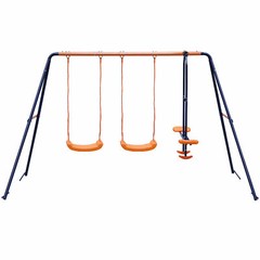 Outdoor Double Swings Set Swing with 1 Seesaw Set for Children Yard Garden Play