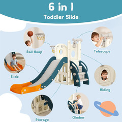 6 in 1 Toddler Slide, Kids Slider for 1-3, Indoor Outdoor Playset Playground wit