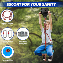 Zip Line Kit for Kids Adults: 200FT up to 400 Lbs – Updated Removable Design Tro