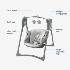Graco Slim Spaces Compact Baby Swing, Space 39 x 23.25 x 35 Inch, Reign
