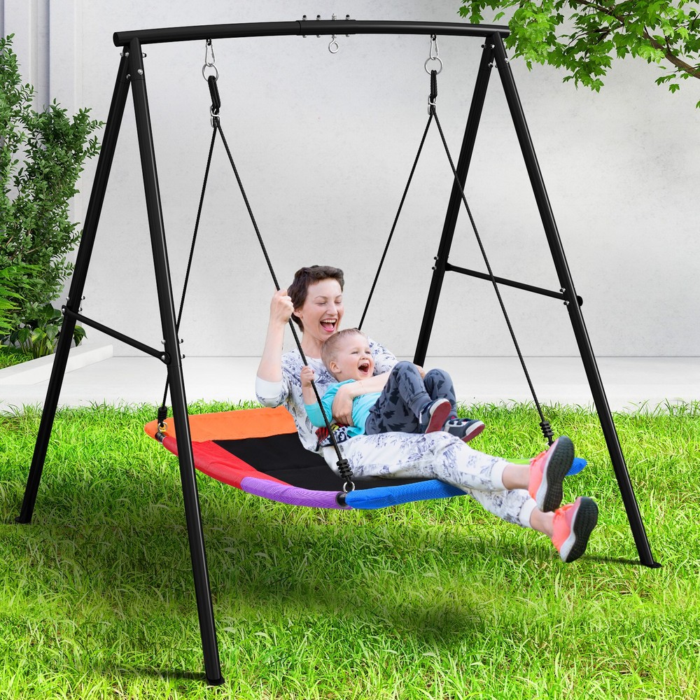 440lbs Heavy Duty A-Frame Metal Stand with 60″ Large Platform Swing for Outdoor