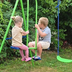 Green Metal A-Frame Swing Set with Glider 110.25x55x70 for Kids