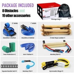 Ninja Warrior Obstacle Course for ,2×56ft Slackline Kit with 8 Ninja +Fast-Se…