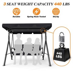 3-Seat Patio Swing Chair Outdoor Porch Swing with Adjustable Canopy