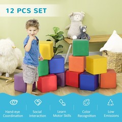 Foam Building Blocks 12 Pack 7.75in Educational Playset for Kids Ages 1-3