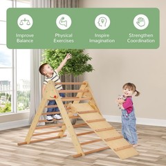Pikler Triangle Set 3 in 1 Climbing Toys for Toddlers Foldable Wood Montessor…