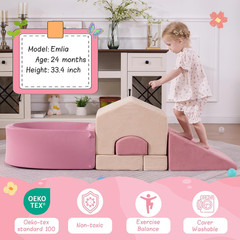 5-Piece Foam Climbing Blocks for Toddlers with Ball Pit,Pink & Beige | Mini Hous
