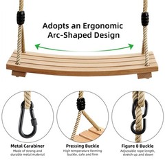 Beech Wood Tree Swing Seat Hanging Swing Seat for Adult Kids Children Swing C…