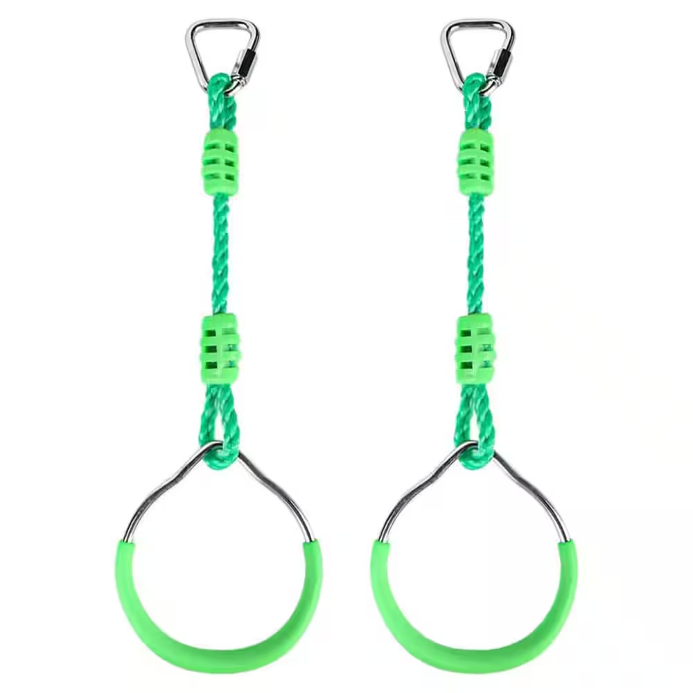 Green Ninja Obstacle Course Kit with Monkey Bars and Swing Rings, Adjustable Out