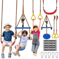 3Pcs Kids Outdoor Swing Set with Adjustable Ropes, Disc & Ring Hangers, Trapeze