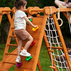 8-In-1 Small Indoor/Outdoor Playset – Foldable Wooden Kids Play Set for Backyard