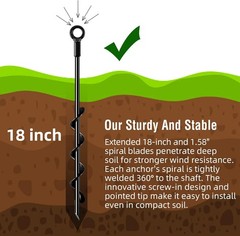 Ground Anchors Screw in 18 Inch 4 Pack Spiral Swing Set Trampoline Earth Anchor