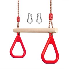 PELLOR Playground Children’s Wooden Trapeze Swing Bar with Plastic Gym Rings Swi
