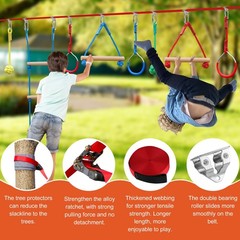 Ninja Warrior Obstacle Course for ，60ft Ninja Slackline-with 8 Pcs ,Tree Prot…