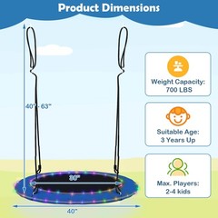 40″ Saucer Tree Swing 660 LBS for Kids Adults Outdoor w/LED Lights Black Blue