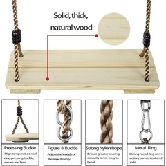 Wooden Swing Seat Kids Tree Backyard Therapy Adjustable Height Easy Install New